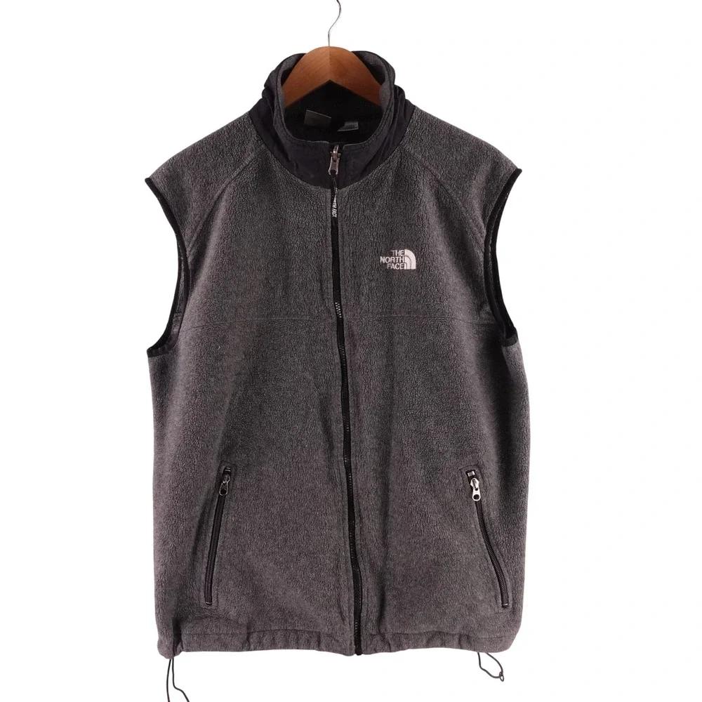 The North Face Mens Fleece Vest Charcoal Gray Full Zip Mock Neck Large